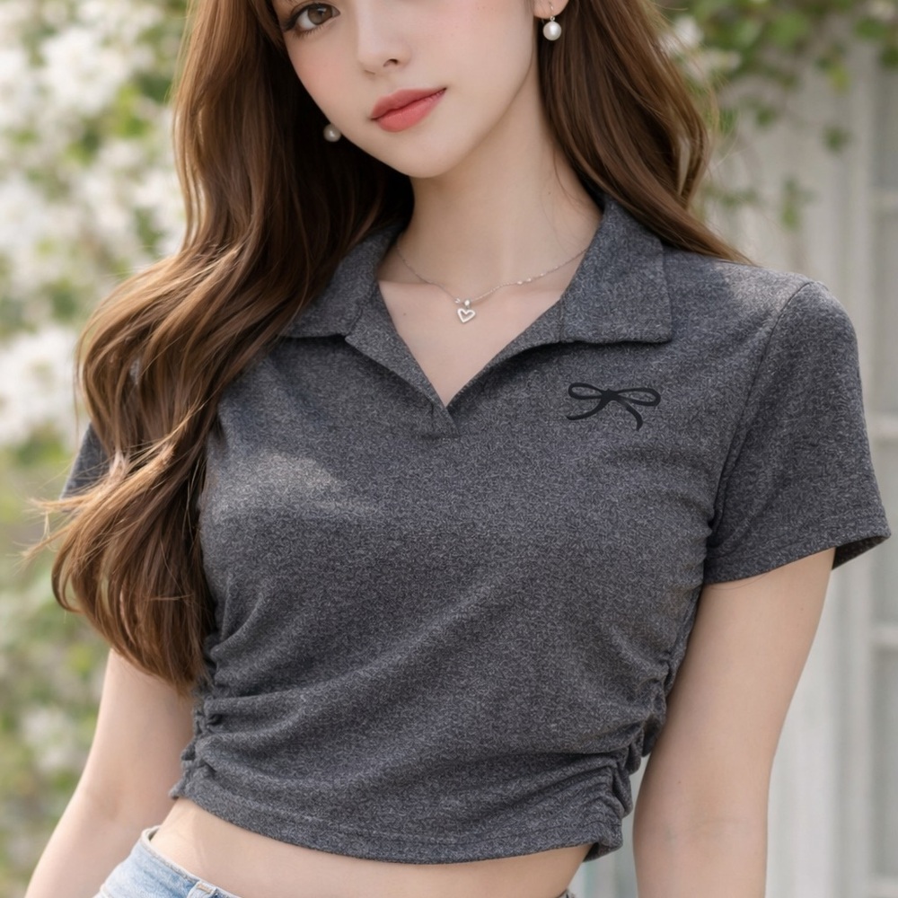 Women’s Charcoal Gray XXL Ruched Polo Crop Top